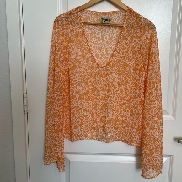 Show Me Your Mumu Long-Sleeve Orange Swirl Bohemian Hippie Summer Layer Airy - Picture 5 of 7